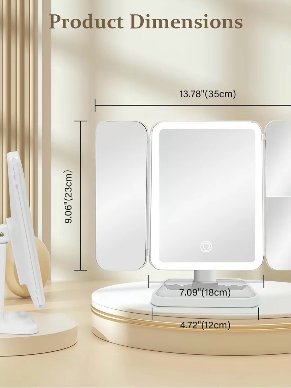 Amazon White Triple-Panel LED Makeup Mirror with Touch Light